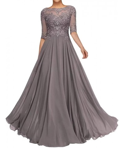 Lace Appliques Mother of The Bride Dresses for Wedding Long Formal Party Gown with Sleeves Grey $41.59 Dresses