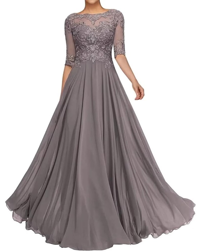 Lace Appliques Mother of The Bride Dresses for Wedding Long Formal Party Gown with Sleeves Grey $41.59 Dresses