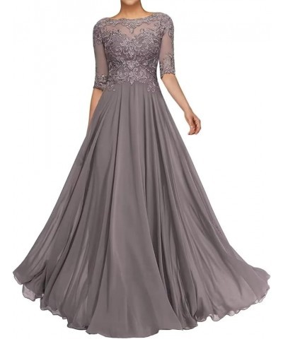 Lace Appliques Mother of The Bride Dresses for Wedding Long Formal Party Gown with Sleeves Grey $41.59 Dresses