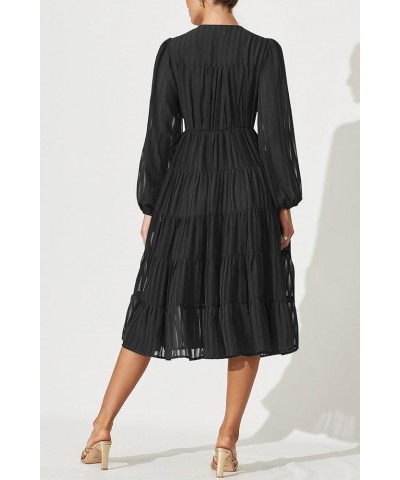 Women's 2023 Elegant Long Sleeve High Waist Button Down Ruffle Tiered Flowy Cocktail Party Midi Dress Black $23.52 Dresses