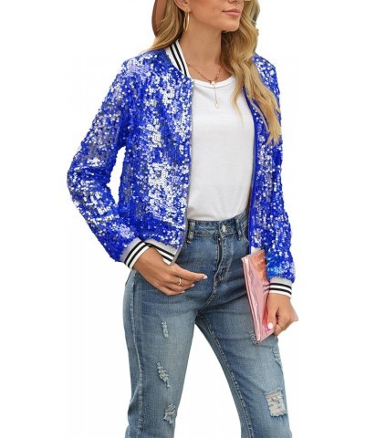 Womens Sparkle Baseball Bomber Jacket Sequin Shimmer Jacket Coat Long Sleeve Glitter Shiny Baseball Jacket Outerwear Blue $22...