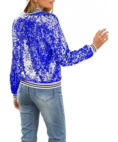 Womens Sparkle Baseball Bomber Jacket Sequin Shimmer Jacket Coat Long Sleeve Glitter Shiny Baseball Jacket Outerwear Blue $22...