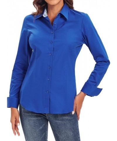 Womens Button Down Shirts Long Sleeve Regular Fit Stretch Work Blouse Royal $13.56 Blouses