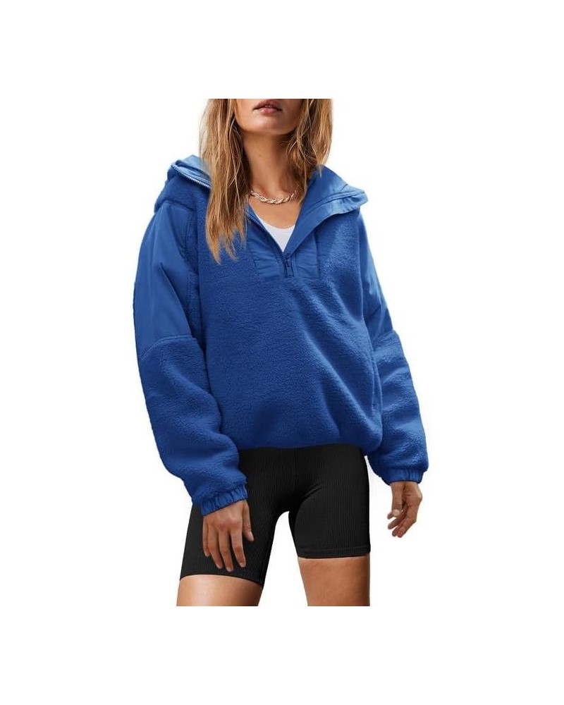 Womens Fuzzy Fleece Hoodie Sherpa Sweatshirt Fluffy 1/4 Zip Up Pullover Outerwear with Pockets(Royal Blue,M) $23.64 Jackets