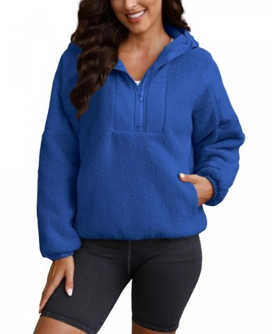 Womens Fuzzy Fleece Hoodie Sherpa Sweatshirt Fluffy 1/4 Zip Up Pullover Outerwear with Pockets(Royal Blue,M) $23.64 Jackets