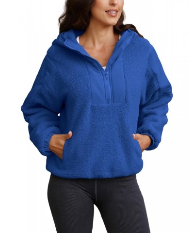 Womens Fuzzy Fleece Hoodie Sherpa Sweatshirt Fluffy 1/4 Zip Up Pullover Outerwear with Pockets(Royal Blue,M) $23.64 Jackets