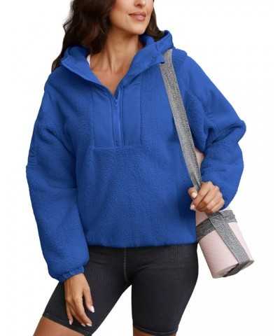 Womens Fuzzy Fleece Hoodie Sherpa Sweatshirt Fluffy 1/4 Zip Up Pullover Outerwear with Pockets(Royal Blue,M) $23.64 Jackets