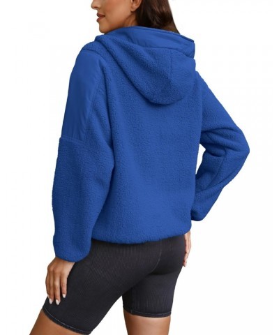 Womens Fuzzy Fleece Hoodie Sherpa Sweatshirt Fluffy 1/4 Zip Up Pullover Outerwear with Pockets(Royal Blue,M) $23.64 Jackets