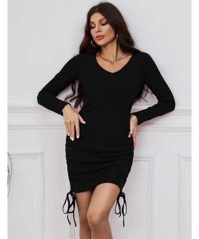 Womens Long Sleeve Dress Ruched Bodycon Midi Dress V Neck Formal Dresses Black $19.94 Dresses