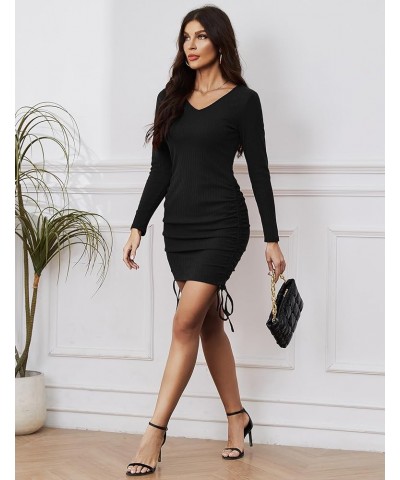 Womens Long Sleeve Dress Ruched Bodycon Midi Dress V Neck Formal Dresses Black $19.94 Dresses