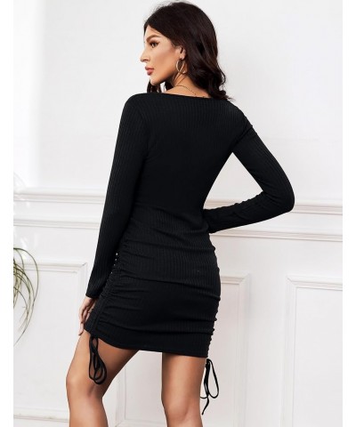 Womens Long Sleeve Dress Ruched Bodycon Midi Dress V Neck Formal Dresses Black $19.94 Dresses