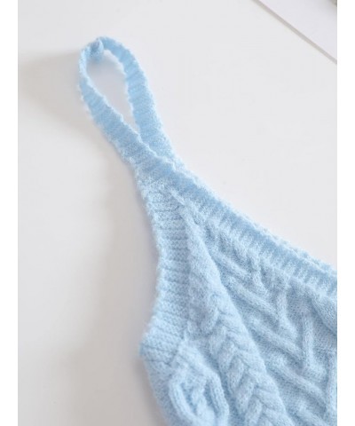 Women's Spaghetti Strap V Neck Knitted Tank Top Cable Knit Sleeveless Crop Camisole Top Light Blue $7.79 Tanks