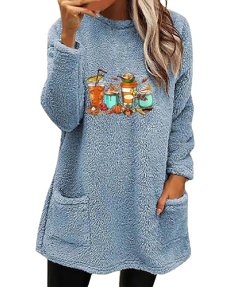 Woman Winter Coat,Women's 2023 Winter Fuzzy Fleece Sweatshirt Warm Crew Neck Pullover Outwear with Pockets Light Blue-a $8.41...