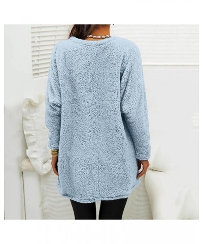 Woman Winter Coat,Women's 2023 Winter Fuzzy Fleece Sweatshirt Warm Crew Neck Pullover Outwear with Pockets Light Blue-a $8.41...