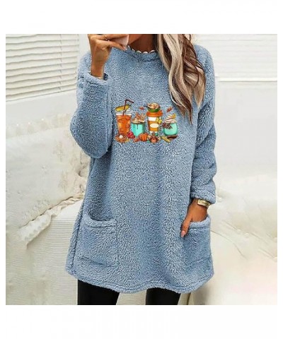 Woman Winter Coat,Women's 2023 Winter Fuzzy Fleece Sweatshirt Warm Crew Neck Pullover Outwear with Pockets Light Blue-a $8.41...