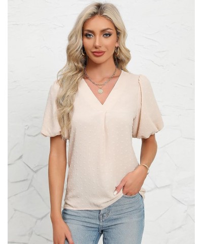 Women Dressy Casual Tops Business Work Blouses Summer Shirts Swiss Pot Puff Sleeve V Neck Outfits 2024 Apricot $12.25 Blouses