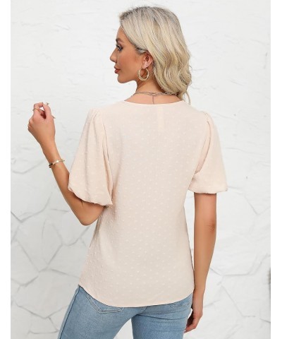 Women Dressy Casual Tops Business Work Blouses Summer Shirts Swiss Pot Puff Sleeve V Neck Outfits 2024 Apricot $12.25 Blouses