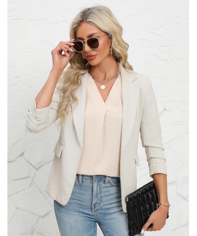 Women Dressy Casual Tops Business Work Blouses Summer Shirts Swiss Pot Puff Sleeve V Neck Outfits 2024 Apricot $12.25 Blouses