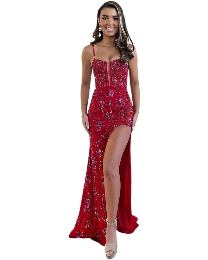 Women's Long Sweetheart Tulle Prom Dresses with Slit Mermaid Formal Evening Gowns with Lace Applique PU115 Wine Red $42.00 Dr...