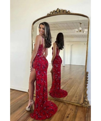 Women's Long Sweetheart Tulle Prom Dresses with Slit Mermaid Formal Evening Gowns with Lace Applique PU115 Wine Red $42.00 Dr...