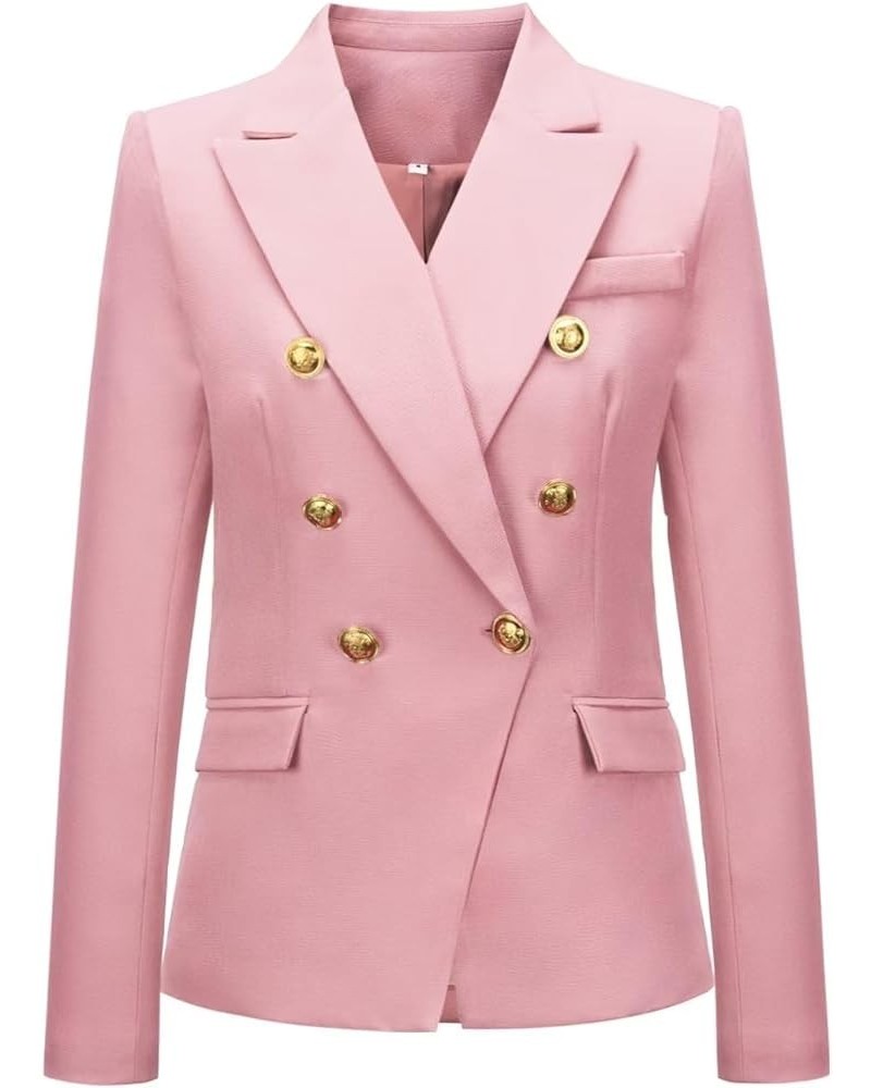 Women's Blazer Suit Solid Double Breasted Suit Jacket for Women Office Lady Casual Long Sleeve Blazer Suits Pink $21.60 Blazers