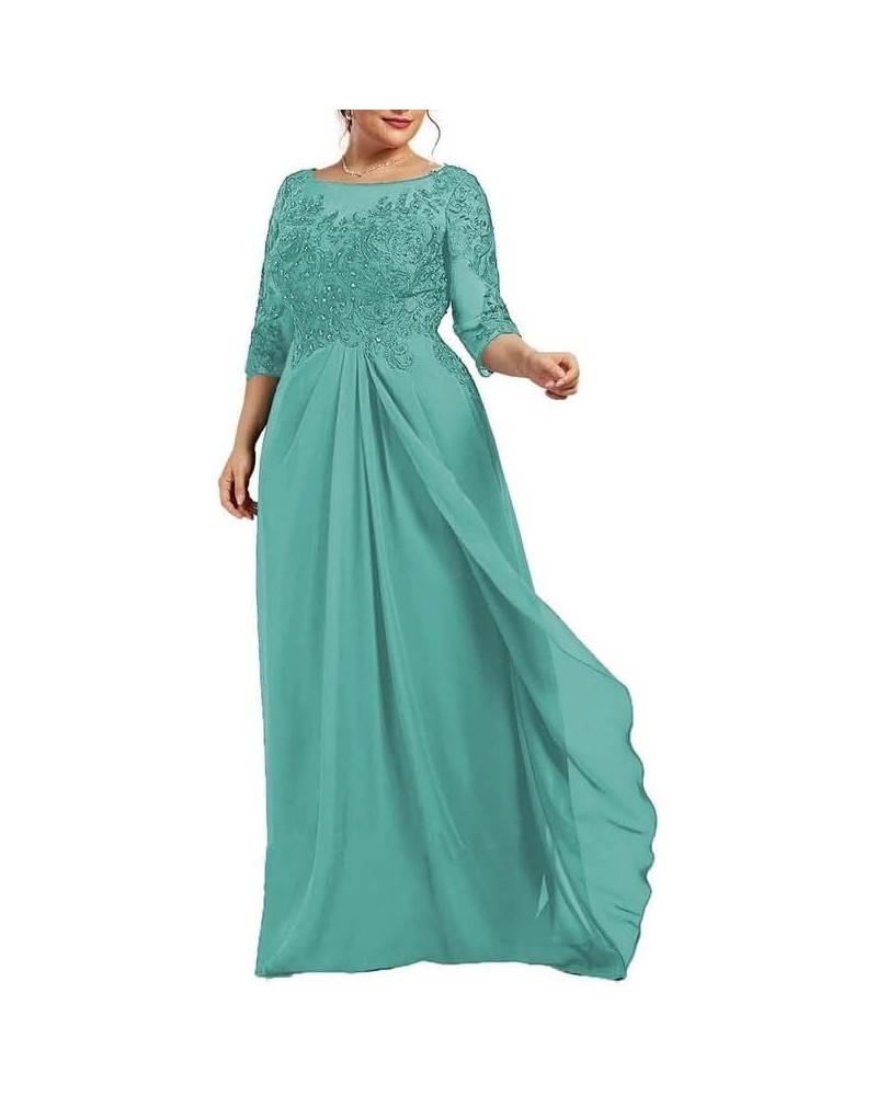 Mother of The Bride Dresses Chiffon Lace Applique Wedding Guest Dresses for Women 3/4 Sleeves Formal Evening Gown Light Turqu...