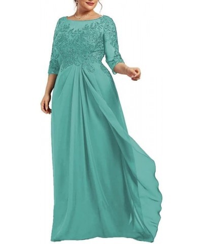 Mother of The Bride Dresses Chiffon Lace Applique Wedding Guest Dresses for Women 3/4 Sleeves Formal Evening Gown Light Turqu...