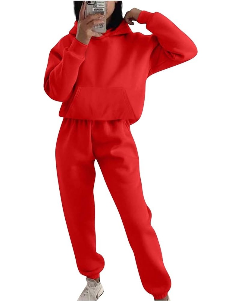 Women's 2 Piece Outfits Lounge Workout Sets Quarter Zip Sweatshirts Pullover with Wide Leg Sweatpants Fall Clothes C Red $8.9...