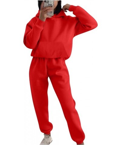 Women's 2 Piece Outfits Lounge Workout Sets Quarter Zip Sweatshirts Pullover with Wide Leg Sweatpants Fall Clothes C Red $8.9...