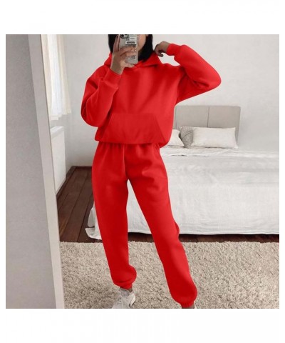 Women's 2 Piece Outfits Lounge Workout Sets Quarter Zip Sweatshirts Pullover with Wide Leg Sweatpants Fall Clothes C Red $8.9...