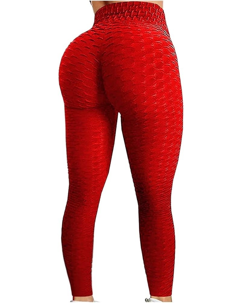 Women's Yoga Leggings Scrunch Ruched Textured Butt Lifting Enhancing High Waisted Push Up Tights Pants with Pockets Red $7.79...