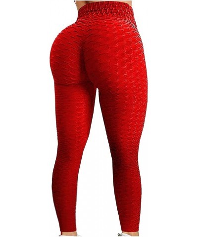 Women's Yoga Leggings Scrunch Ruched Textured Butt Lifting Enhancing High Waisted Push Up Tights Pants with Pockets Red $7.79...