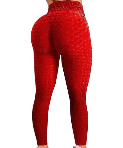 Women's Yoga Leggings Scrunch Ruched Textured Butt Lifting Enhancing High Waisted Push Up Tights Pants with Pockets Red $7.79...