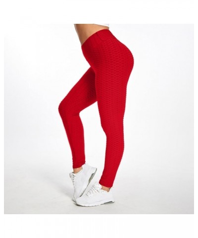 Women's Yoga Leggings Scrunch Ruched Textured Butt Lifting Enhancing High Waisted Push Up Tights Pants with Pockets Red $7.79...