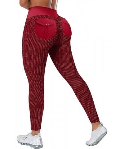 Women's Yoga Leggings Scrunch Ruched Textured Butt Lifting Enhancing High Waisted Push Up Tights Pants with Pockets Red $7.79...