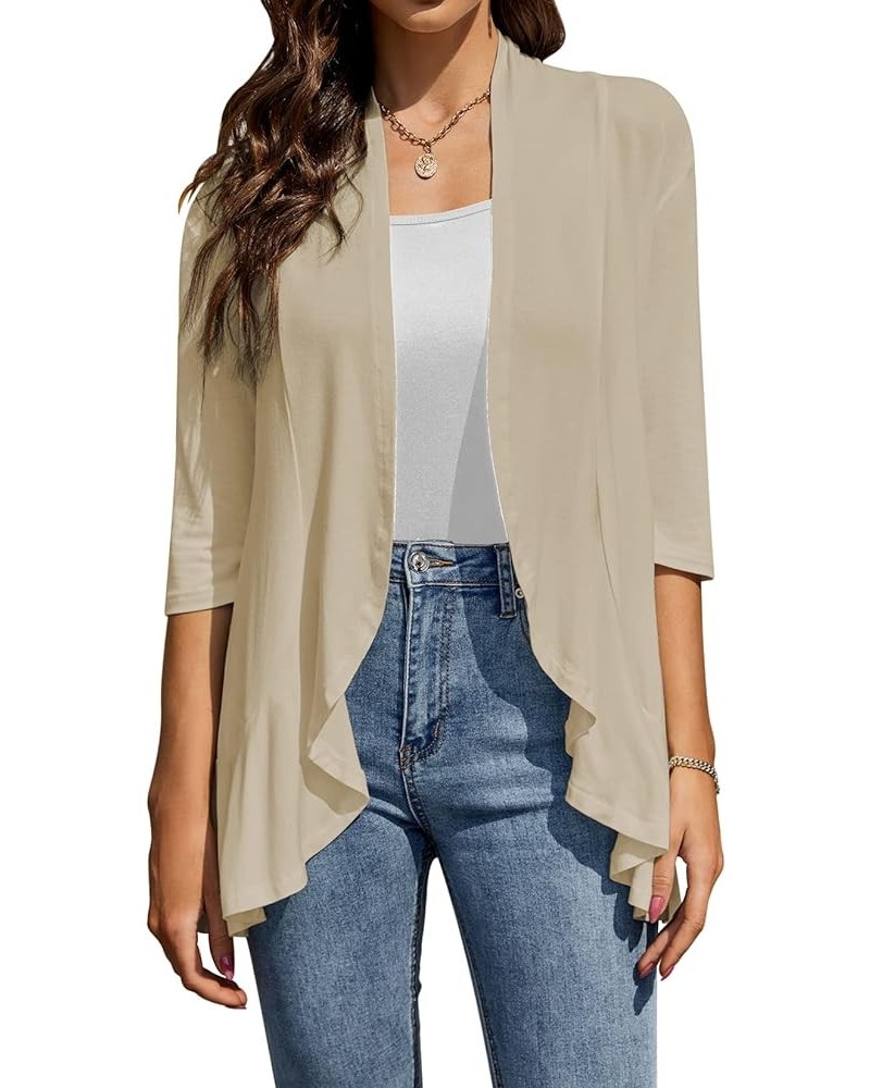 Womens Casual Open Front Cardigans Lightweight Drape Ruffles 3/4 Sleeve Cardigan S-XXL Khaki $17.39 Sweaters