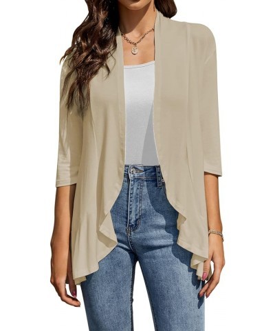 Womens Casual Open Front Cardigans Lightweight Drape Ruffles 3/4 Sleeve Cardigan S-XXL Khaki $17.39 Sweaters