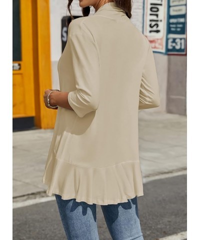 Womens Casual Open Front Cardigans Lightweight Drape Ruffles 3/4 Sleeve Cardigan S-XXL Khaki $17.39 Sweaters