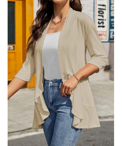 Womens Casual Open Front Cardigans Lightweight Drape Ruffles 3/4 Sleeve Cardigan S-XXL Khaki $17.39 Sweaters