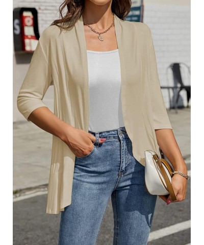 Womens Casual Open Front Cardigans Lightweight Drape Ruffles 3/4 Sleeve Cardigan S-XXL Khaki $17.39 Sweaters