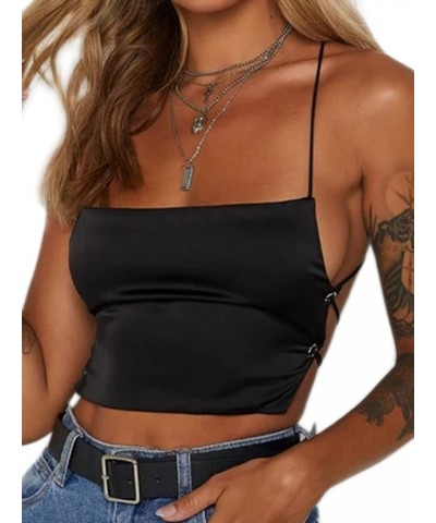 Clubwear for Women Spaghetti Strap Sexy Backless Camisole Crop Tops Black Mini Top $15.76 Tanks