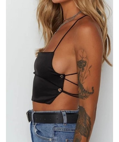 Clubwear for Women Spaghetti Strap Sexy Backless Camisole Crop Tops Black Mini Top $15.76 Tanks