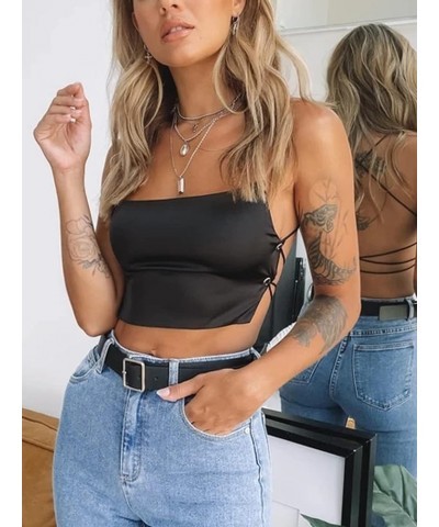 Clubwear for Women Spaghetti Strap Sexy Backless Camisole Crop Tops Black Mini Top $15.76 Tanks