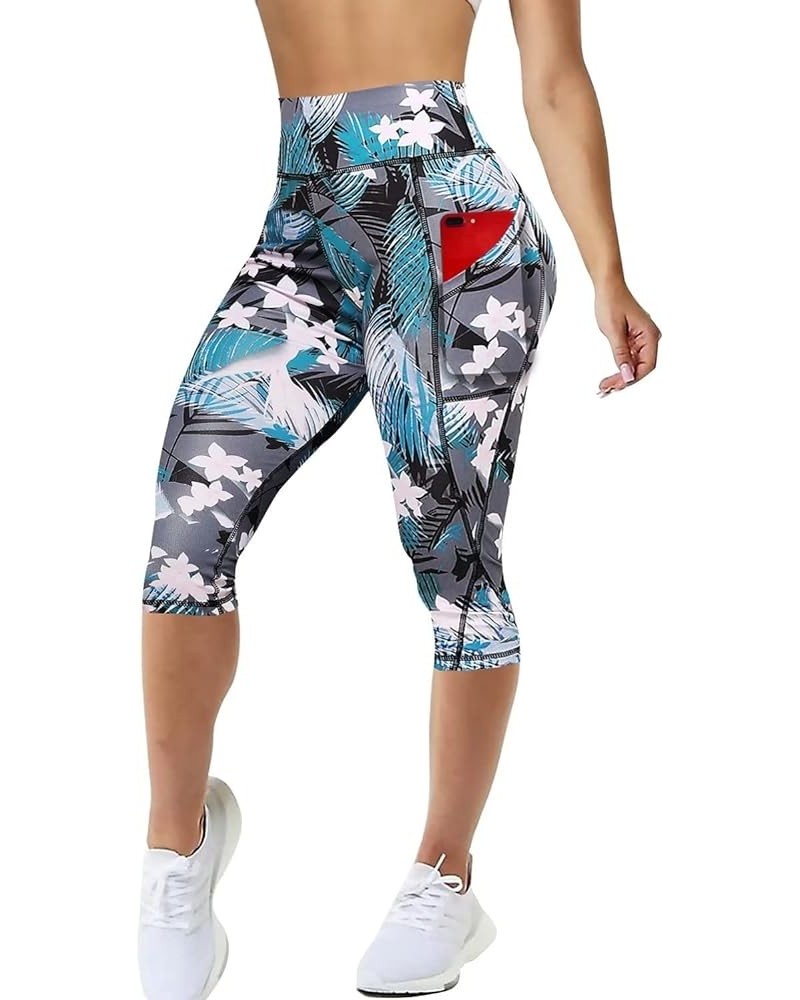 Capri Leggings for Women with Pockets High Waisted Gym Yoga Pants Running Tights Capri Floral $10.99 Pants