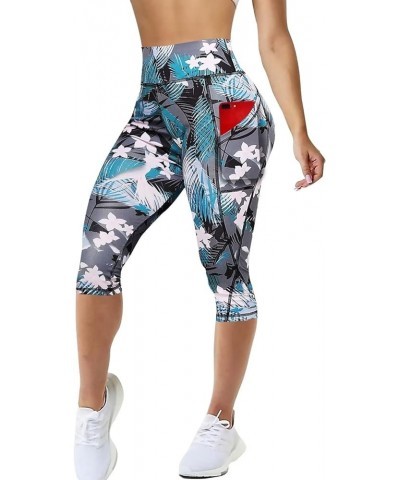 Capri Leggings for Women with Pockets High Waisted Gym Yoga Pants Running Tights Capri Floral $10.99 Pants