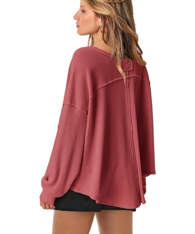 Womens Waffle Knit Long Sleeve Shirts Oversized V Neck Thermal Tunic Tops Workout Batwing Sweater Blouses Raspberry $14.07 Un...