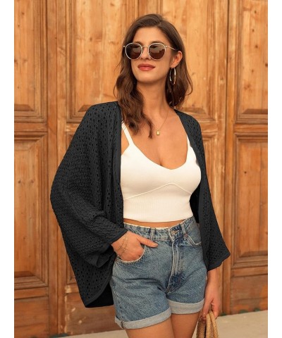 Open Front 3/4 Sleeve Batwing Cardigan for Women Lightweight Crochet Summer Cardigan Hollow-out Cover Ups Black $16.70 Sweaters