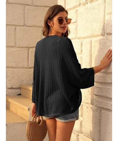 Open Front 3/4 Sleeve Batwing Cardigan for Women Lightweight Crochet Summer Cardigan Hollow-out Cover Ups Black $16.70 Sweaters