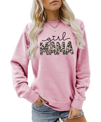 Girl Mama Sweatshirt, Mom Life Shirt Women Casual Long Sleeve Leopard Blouse Crewneck Pullover Tops 0pink $11.25 Hoodies & Sw...