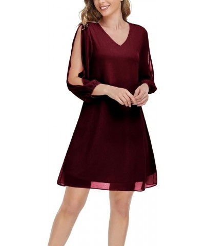 Women's 3/4 Split Sleeve Loose Party Cocktail Evening Chiffon Dress Burgundy $18.14 Dresses